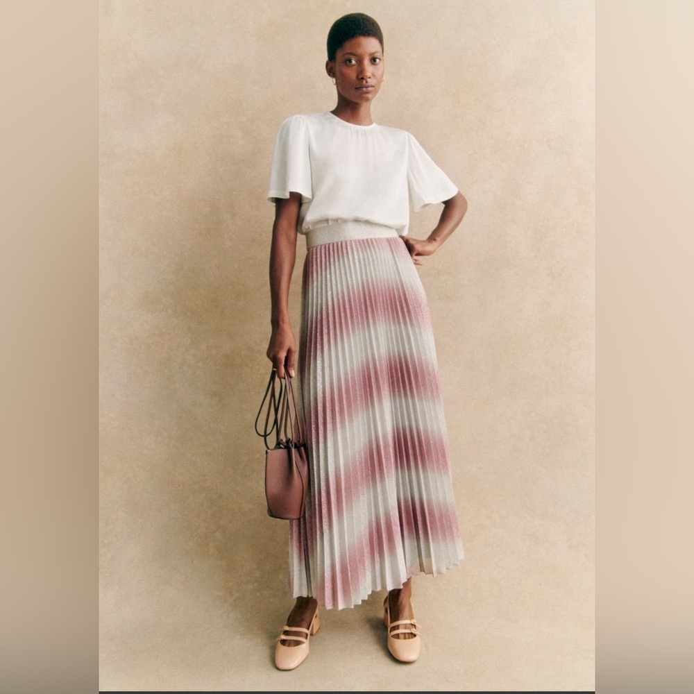 Sézane Dilo Skirt, Size 4 in Silver Pink
